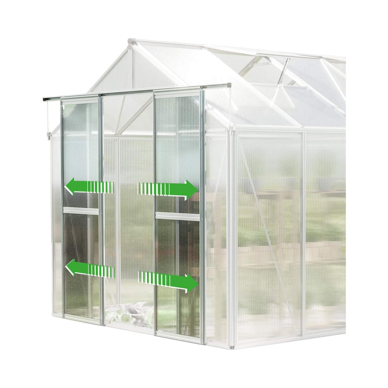 [08X12FT] Heavy-Duty Polycarbonate Outdoor Greenhouse With Aluminum Frame And Sliding Doors (SAK90426)