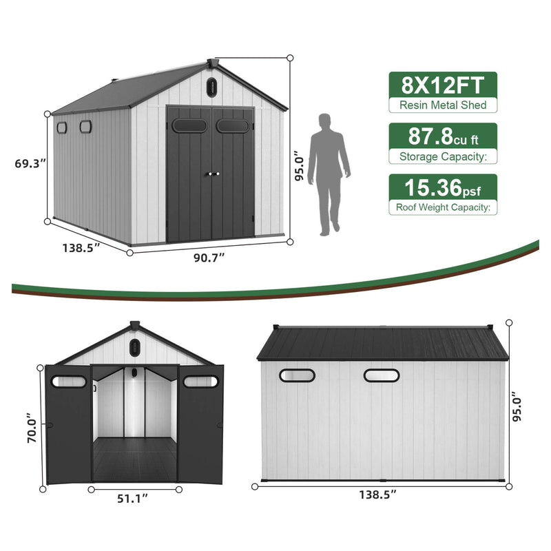 [08X12FT] Alora Large Polypropylene Storage Shed With Reinforced Floor And Lockable Swing Doors (SAK07451)