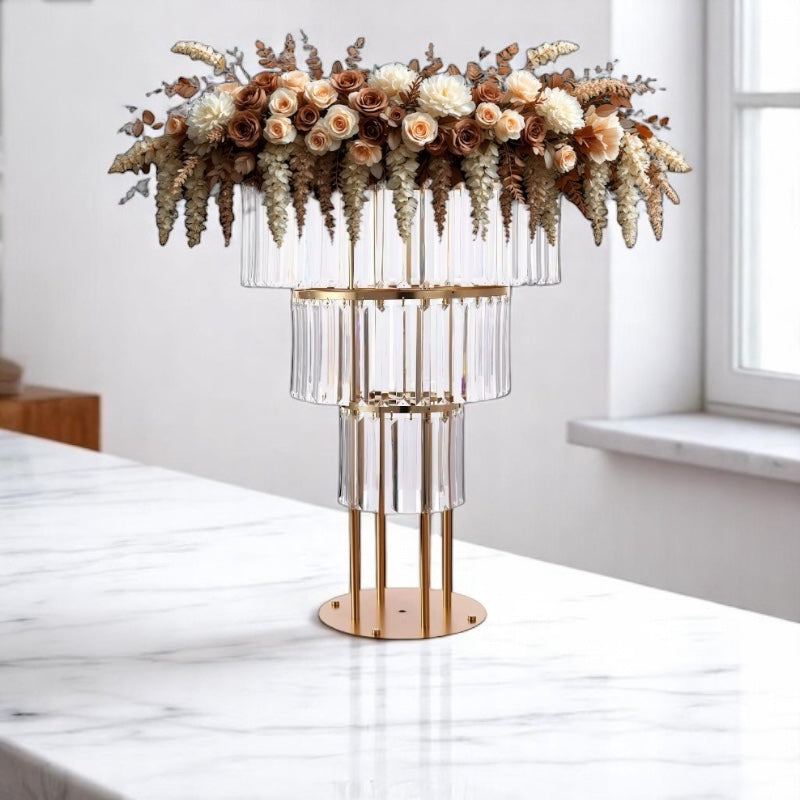 Luxe Wedding Party Centerpiece - 35 Inch Gold Crystal Stand