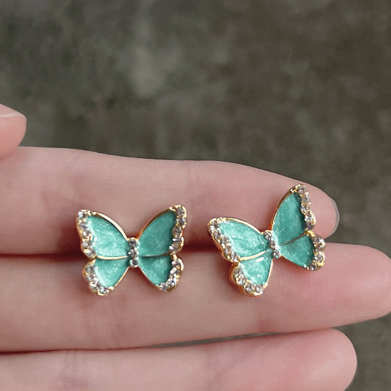 Rhinestone Blue Butterfly Earrings
