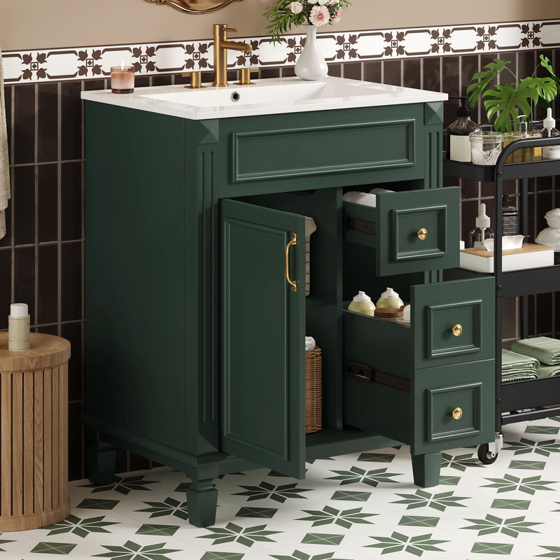 Bathroom Vanity With Sink, Compact Cabinet & 2 Drawers And Adjustable Shelf