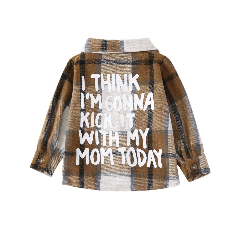 Medium And Large Children's Fleece Plaid Shirt T-shirt Casual