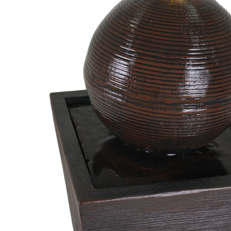 35.5' Dark Brown Concrete Tall Column Fountain with LED Lights