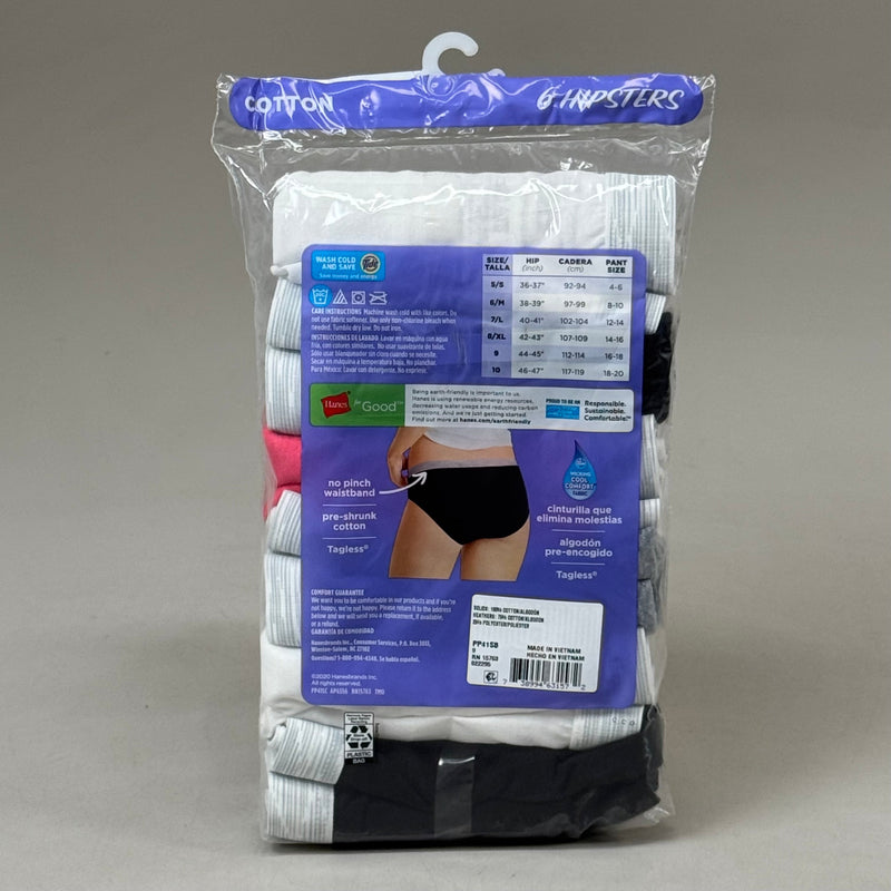 HANES (6 PACK!) Women's Hipster Cotton Underwear Sz-9 White/Black/Grey PP41SB