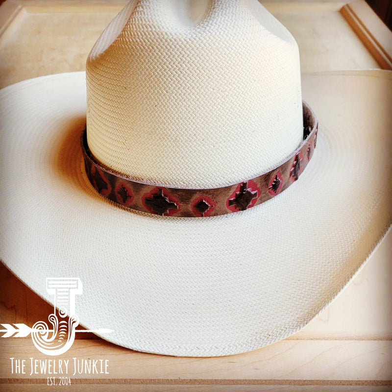 Red & Brown Navajo Embossed Leather Hat Band Only 950k
