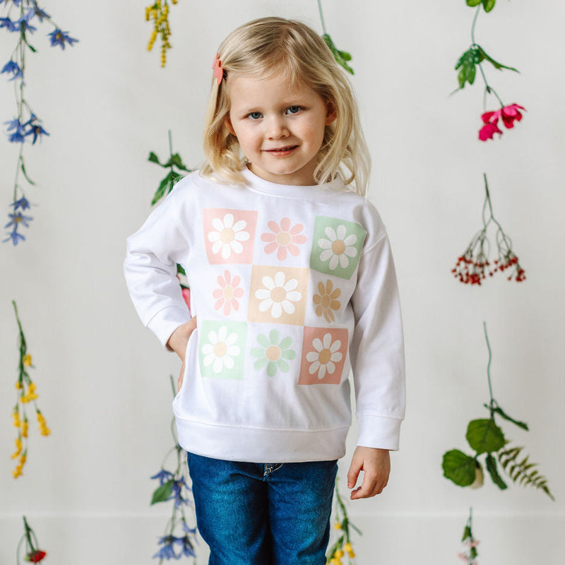 3x3 Checker Board Flowers - Child Sweater