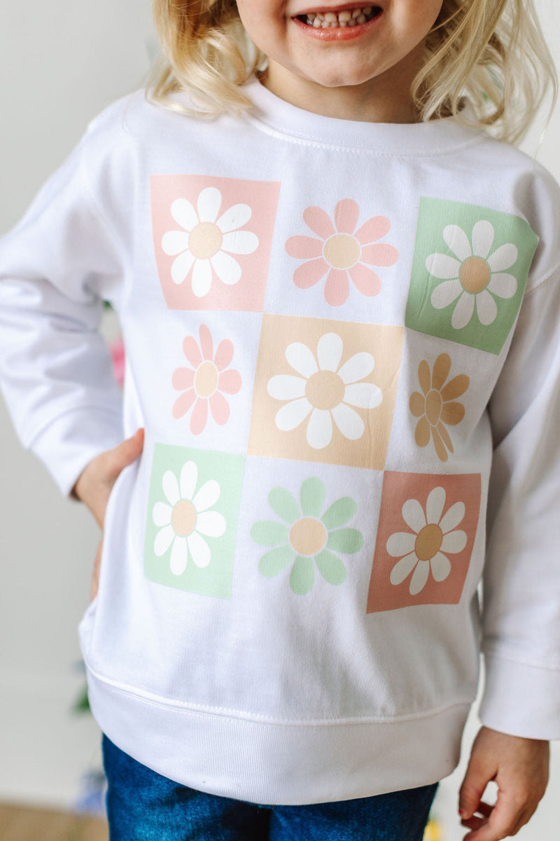 3x3 Checker Board Flowers - Child Sweater