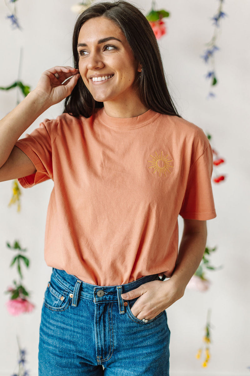 Embroidered Pocket Sunshine on Front w/ Printed It's Not All Sunshine And Rainbows on Back - Comfort Colors Tee