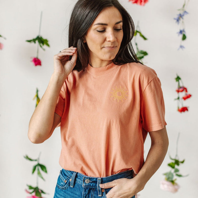 Embroidered Pocket Sunshine on Front w/ Printed It's Not All Sunshine And Rainbows on Back - Comfort Colors Tee