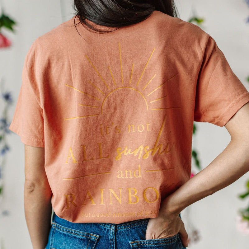 Embroidered Pocket Sunshine on Front w/ Printed It's Not All Sunshine And Rainbows on Back - Comfort Colors Tee