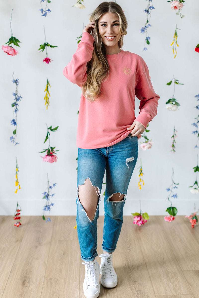 Embroidered/Printed PIGMENT Crewneck (pf&b) - Sunshine / It's Not All Sunshine And Rainbows