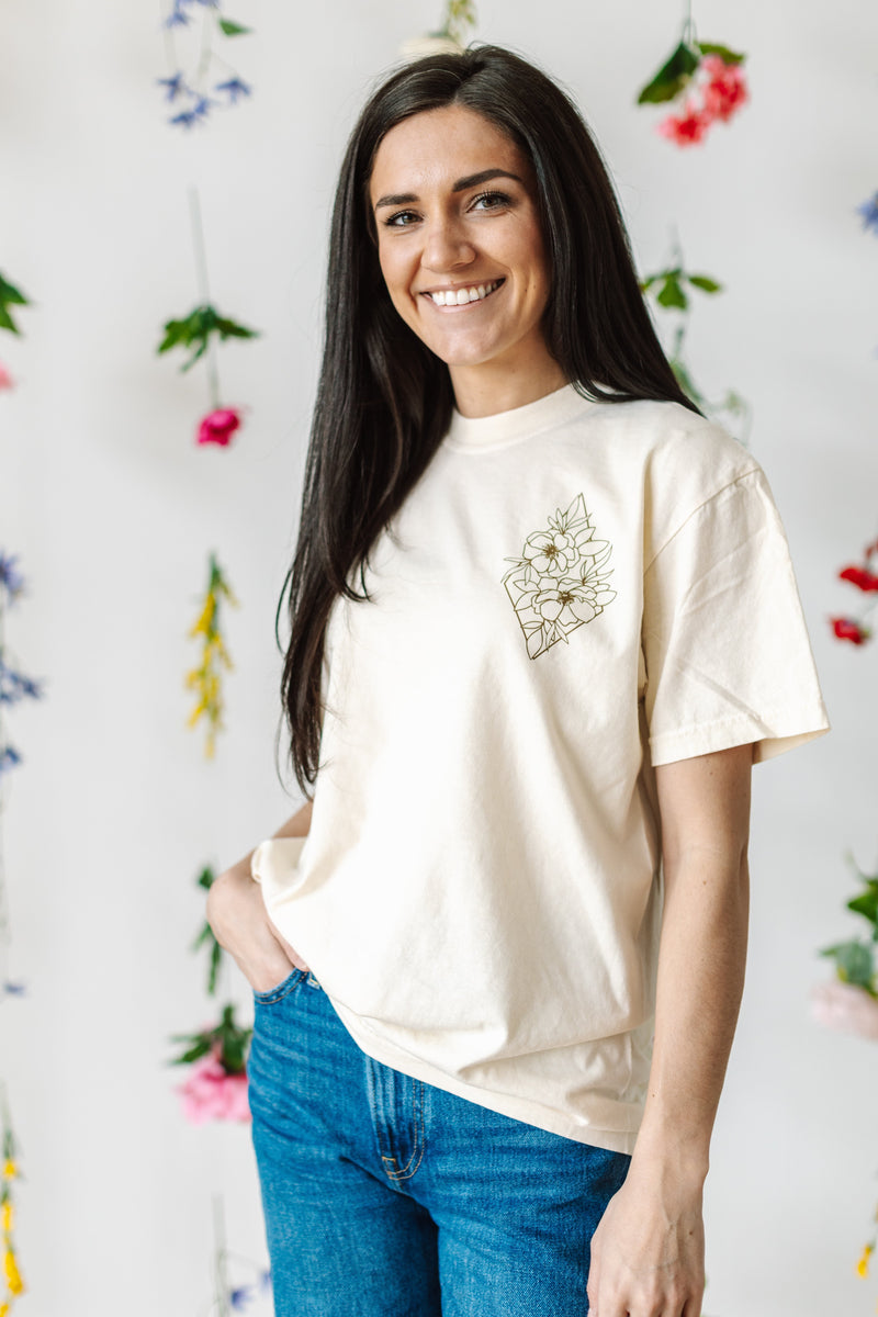 Flower Diamond (Pocket Front) w/ Actually Life is Beautiful and I Have Time (Back) - Comfort Colors Tee