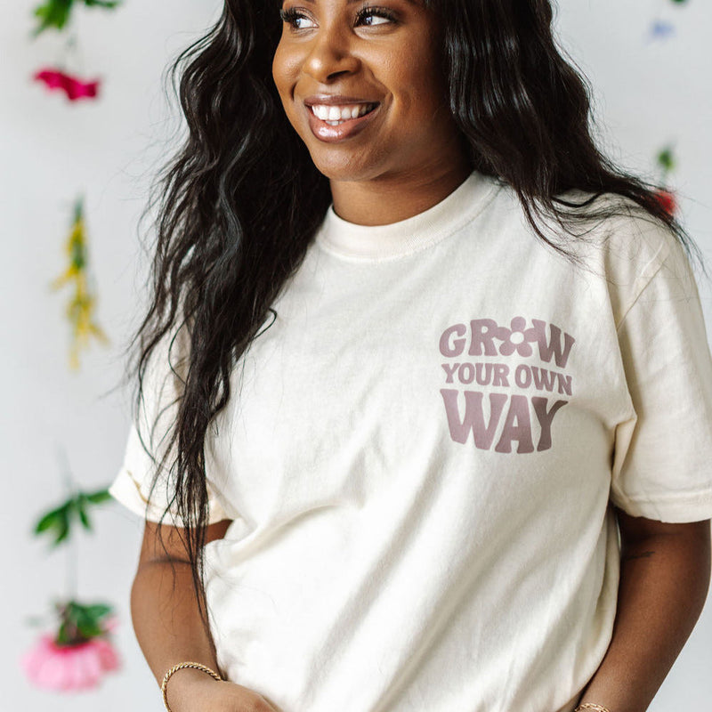 Grow Your Own Way (Pocket Front) w/ Mushrooms on Back - Comfort Colors Tee