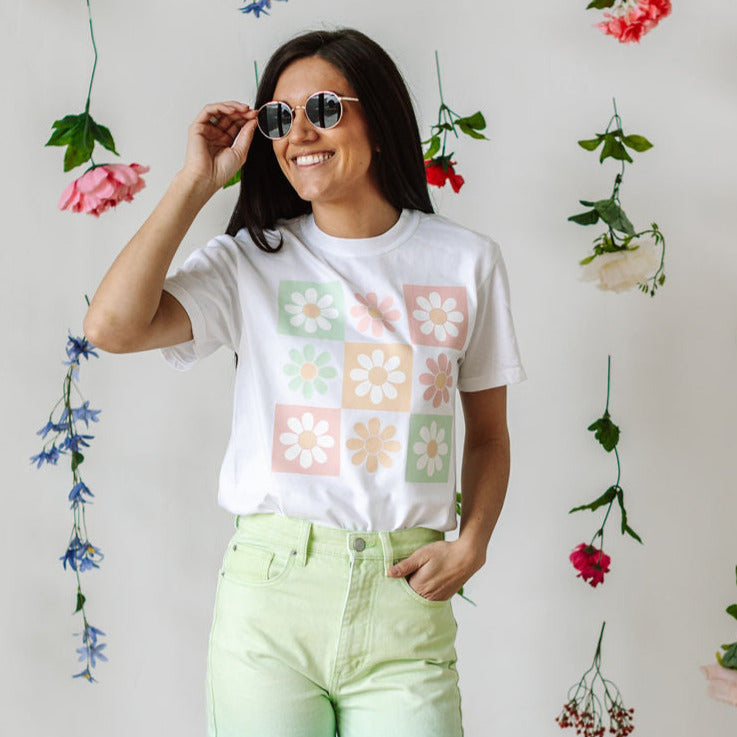 3x3 Checker Board Flowers - Comfort Colors Tee