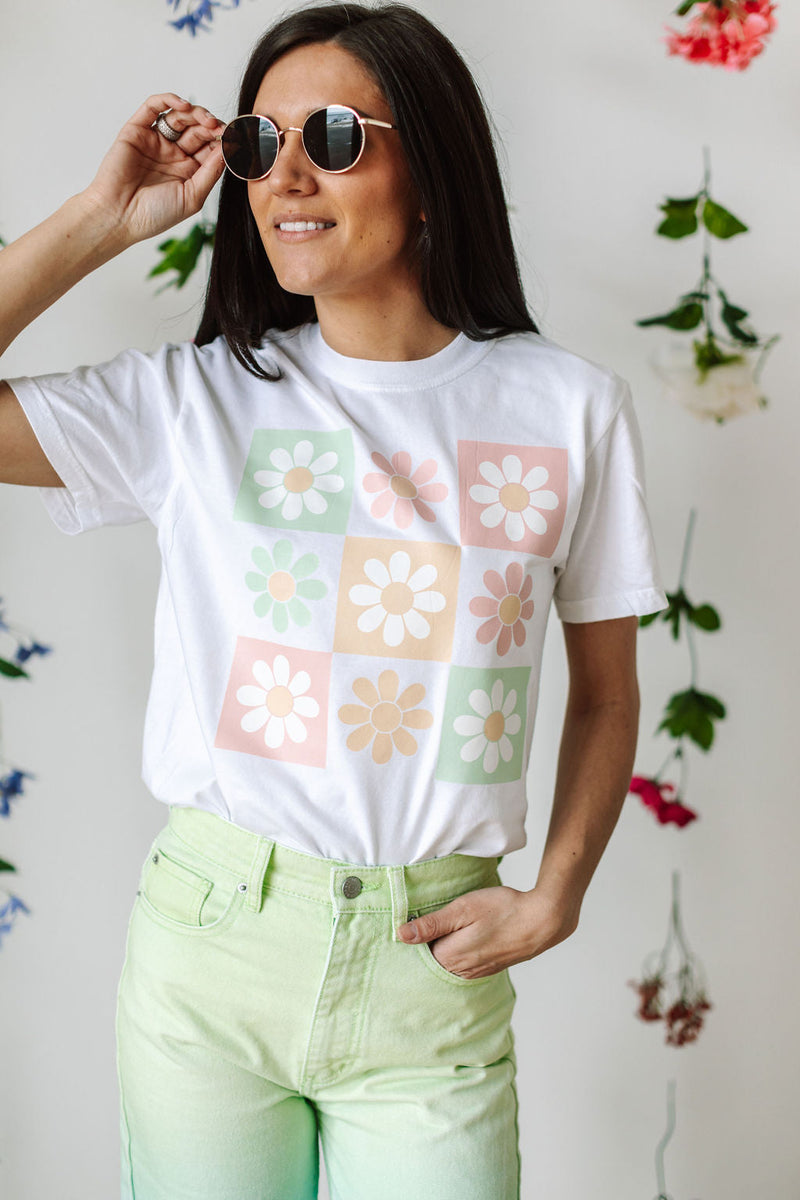 3x3 Checker Board Flowers - Comfort Colors Tee
