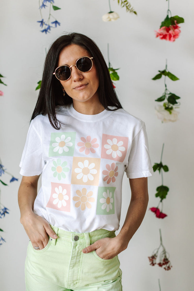 3x3 Checker Board Flowers - Comfort Colors Tee