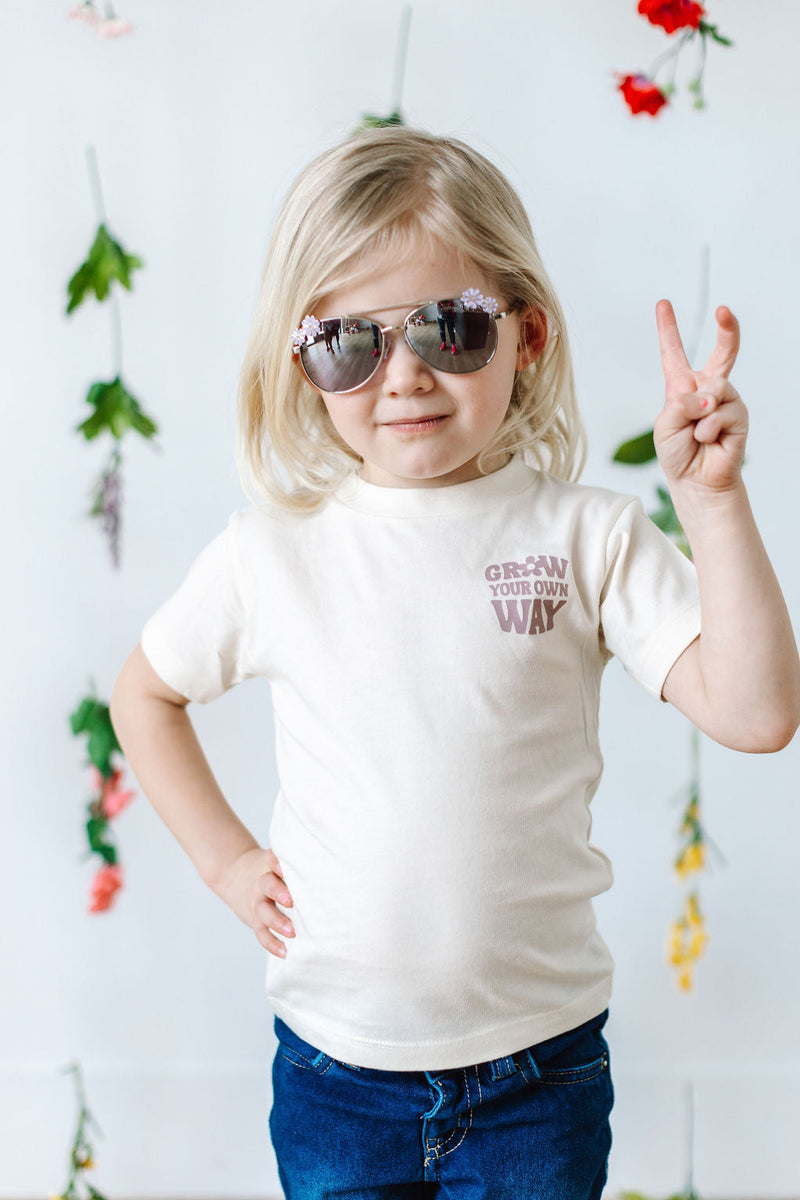 Grow Your Own Way (Pocket Front) w/ Mushrooms on Back - Child Tee