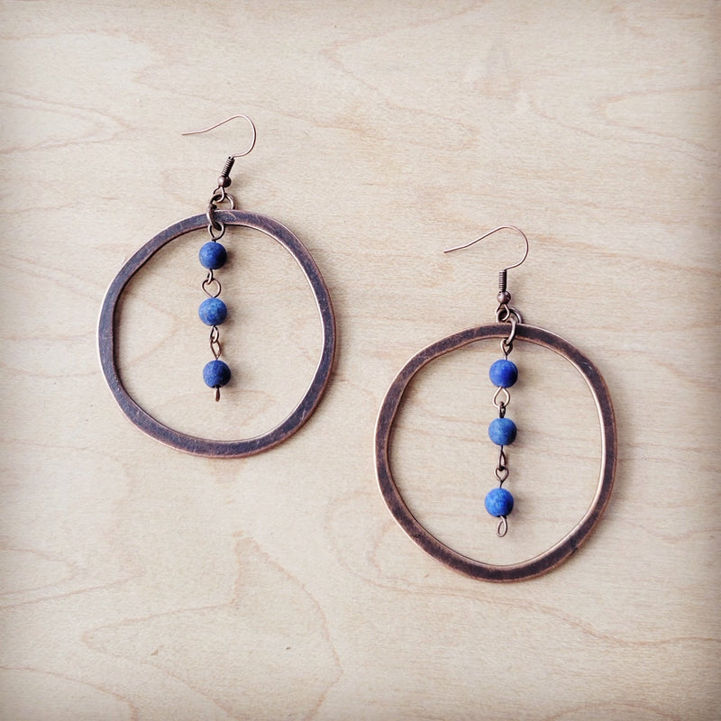 Western Copper Hoop Earrings w/ Blue Lapis Beads 225w