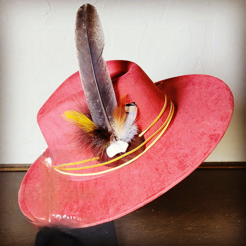 Boho Western Felt Hat w/ Choice of Turquoise Hat Accent-Rust 983a