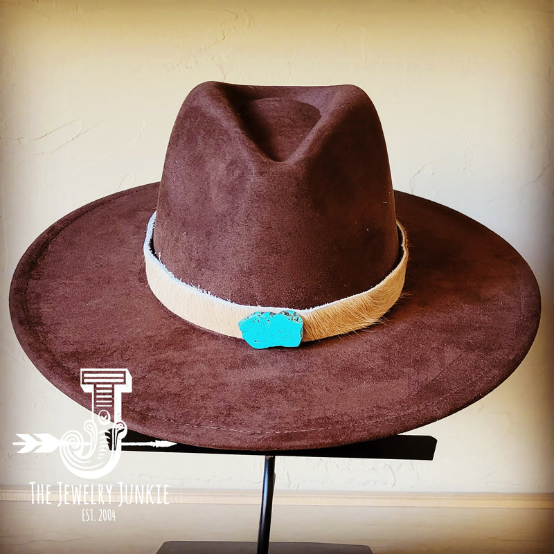 Boho Western Felt Hat w/ Choice of Leather Hat Band w/ Turquoise Slab-Brown 980h