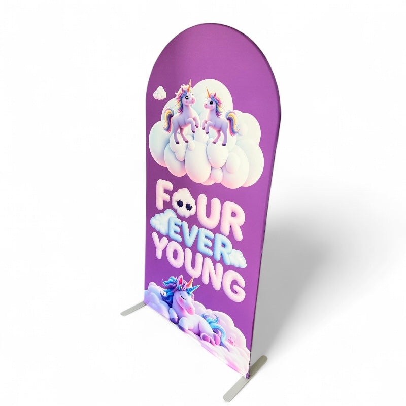 Four Ever Young Fabric Arch Cover - 4th Birthday Party Decor