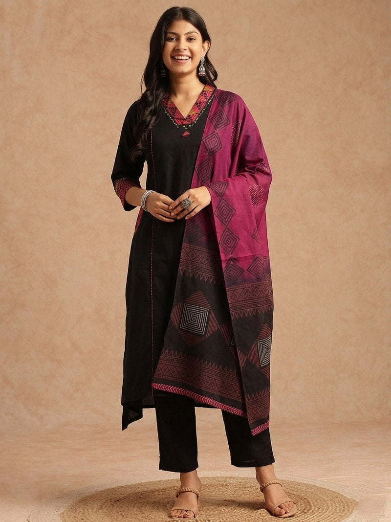 Black Straight Indian 3 Piece Salwar Kameez Suit