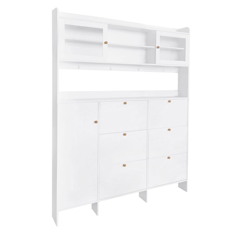 On Trend Multifunctional Tipping Bucket Shoe Cabinet With Storage Shelf & 6 Flip Drawers