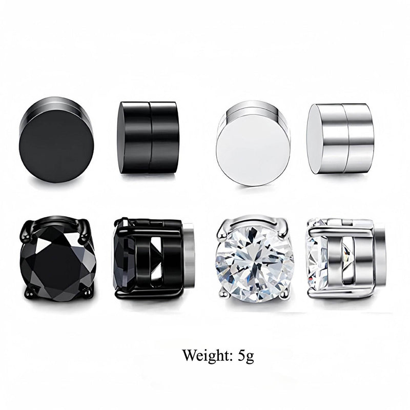 Multi Sets of Stainless Steel Magnetic CZ Stud Earrings for Men Women, 6mm Cubic Zirconia Inlaid Hypoallergenic Earring Packs, Non-Piercing Clip On Earring Combo