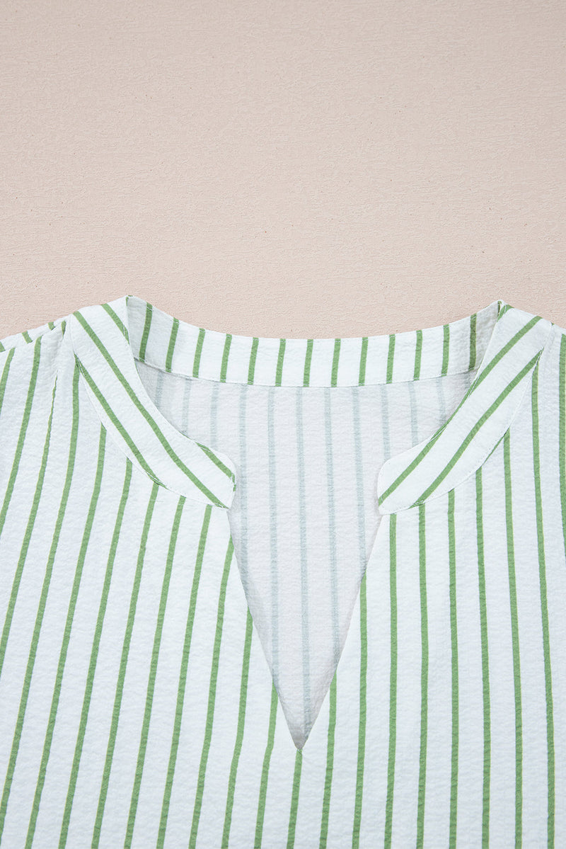 Ashley Stripe Flower Puff Sleeve V Neck Babydoll Blouse