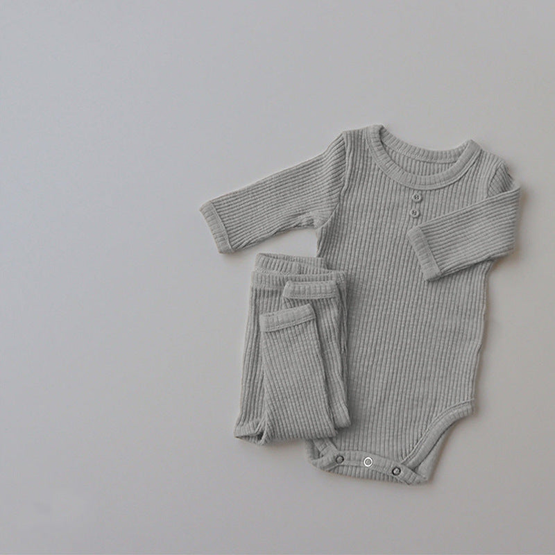New Baby Long-sleeved Pit Strip Romper  Pants Suit