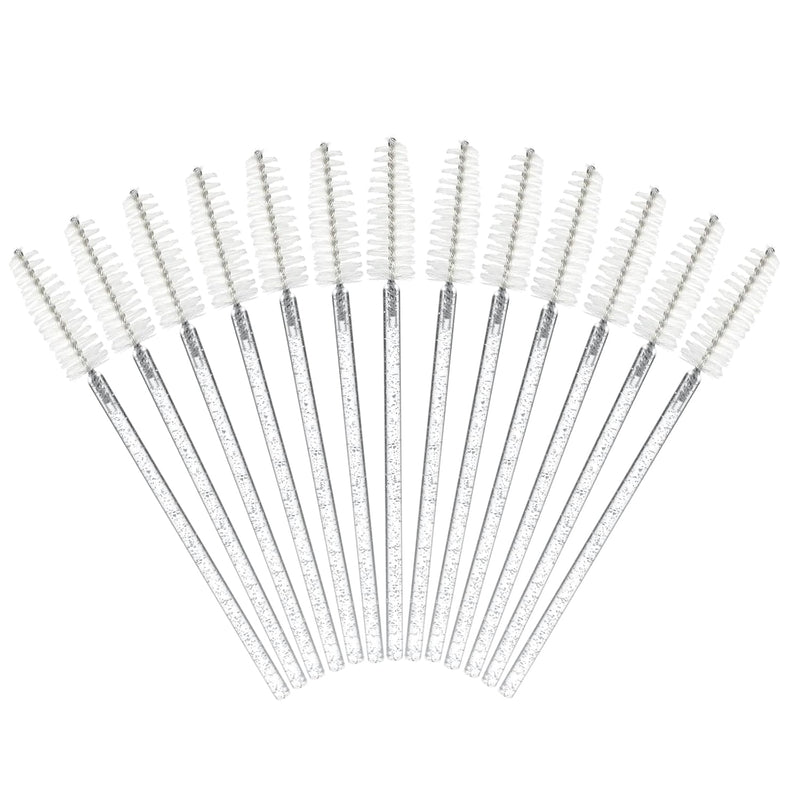 50PCS Mascara Wands, Crystal White Mascara Brushes, Disposable Eyelash Eyebrow Spoolie Brush, Lash Spoolies for Makeup Eyelash Extensions (White)