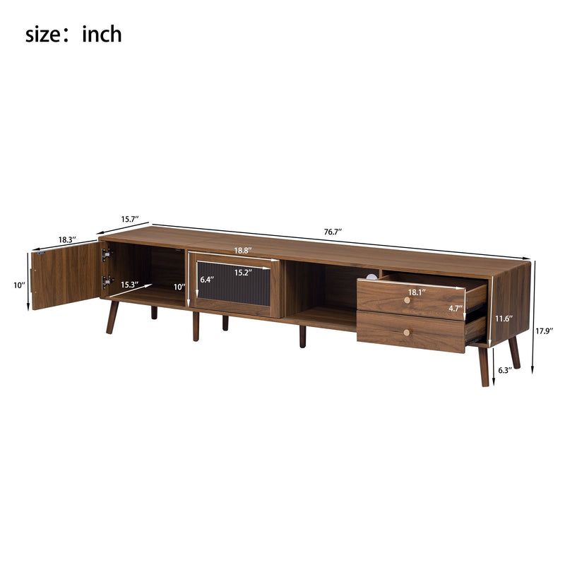 Doors TV Stand For TVs Up To 85", Entertainment Center With Storage Cabinets, TV Media Console Table For Living Room - Natural