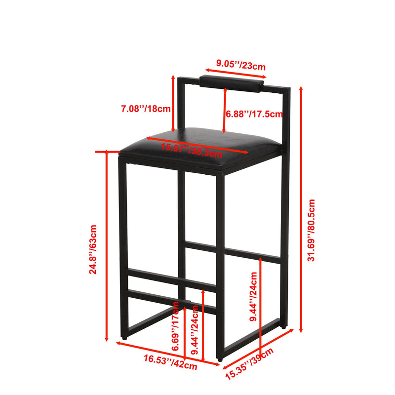 Elegant Bar Stool Set With Backrest And Footrest, Counter Height (Set of 2)
