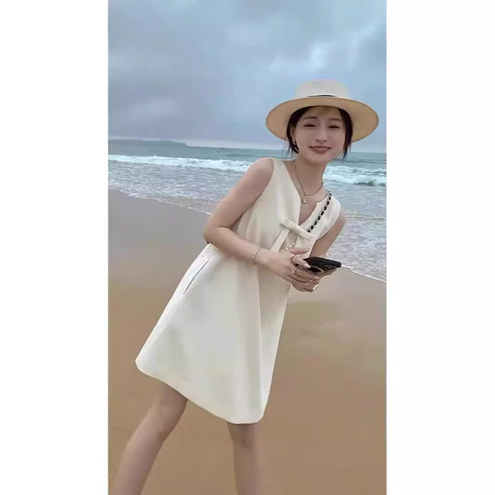 French Style Temperament Fairy Dress Hepburn Style Sleeveless Sling Back