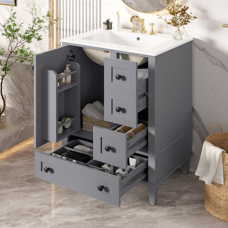 Bathroom Vanity With Integrated Basin, Soft Close Drawers, Door Mounted Double Layer Shelf
