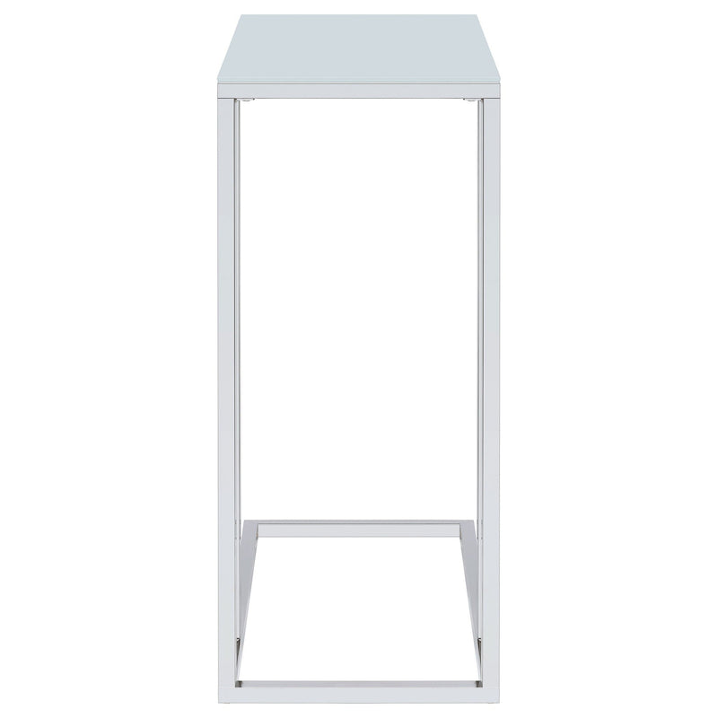 Stella White Glass Top C-Shaped Sofa Side Table Chrome