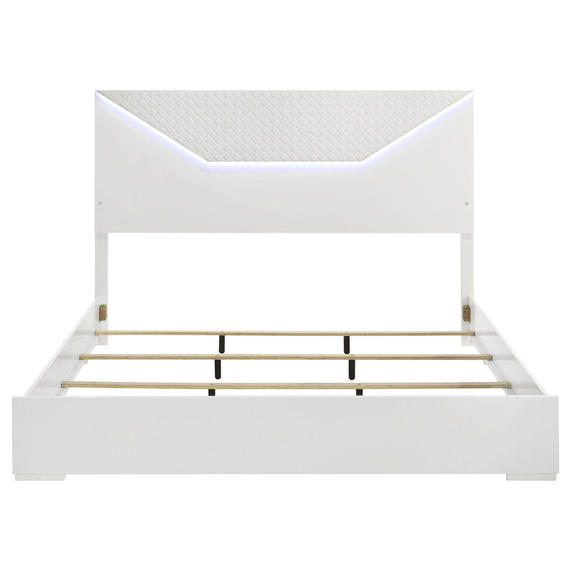 Ives Eastern King Panel Bed LED Headboard White High Gloss