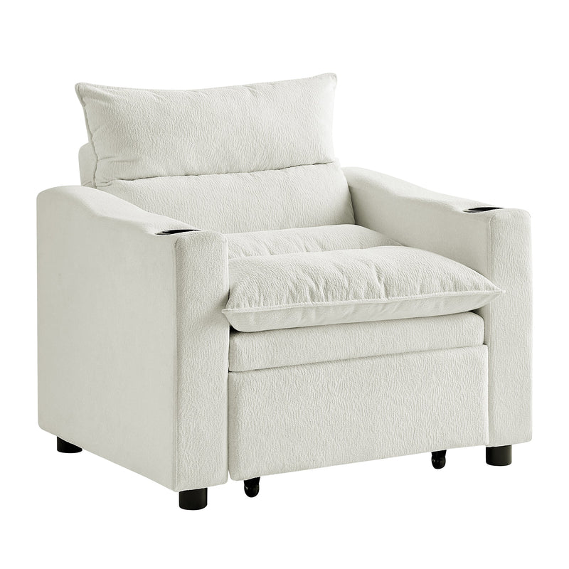 Sleeper Sofa Chair Bed, Convertible Sofa Chair 3-in-1, Adjustable Sleeper Chair Pullout Sofa Bed with Modern Velvet Fabric for Living Room Apartment Small Space, Beige