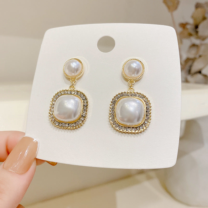 Pearl Geometric Square Earrings