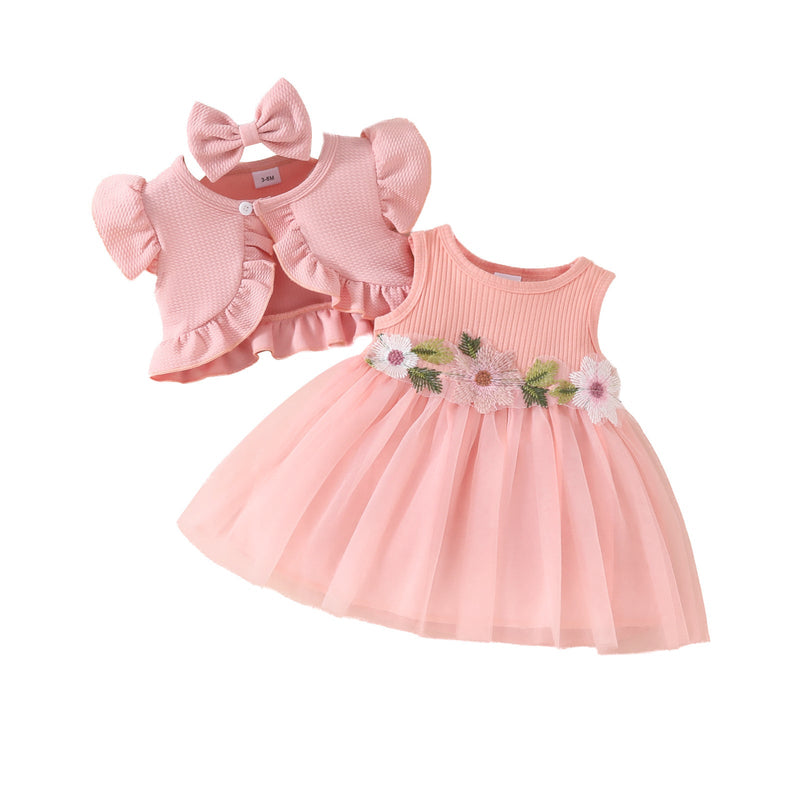 Girls' Sleeveless Short Top Mesh Dress