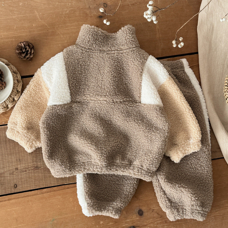 Baby And Toddler Lambswool Stand Collar Half-Zip Two-Piece Set