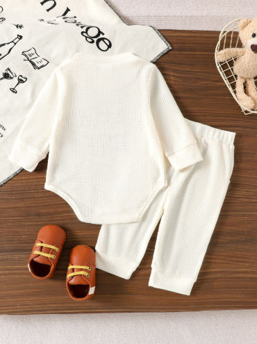 Two-piece Set For Baby Boys Apricot-colored Long-sleeve Bodysuit And Long Pants