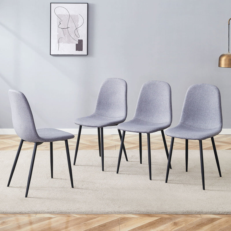 Luxury Simple Chair Linen Cotton High Resilience Dining Chair With Black Metal Legs (Set of 4) - Light Gray