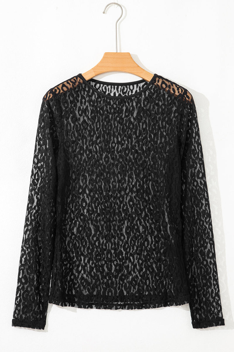 Denver Pattern Sheer Mesh Long Sleeve Top