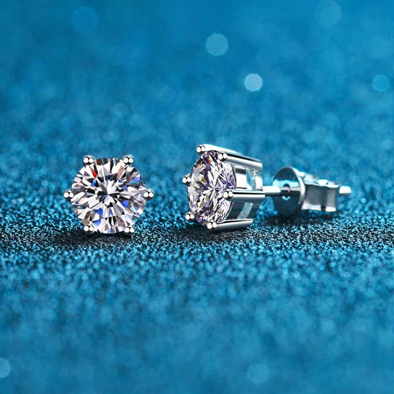 1-2 Carat D Color Moissanite Stud Earrings 925 Sterling Silver Wedding