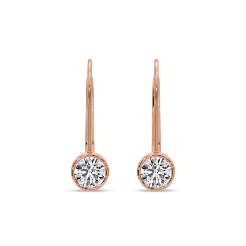 Lever Back Bezel Set Round Diamond Earrings
