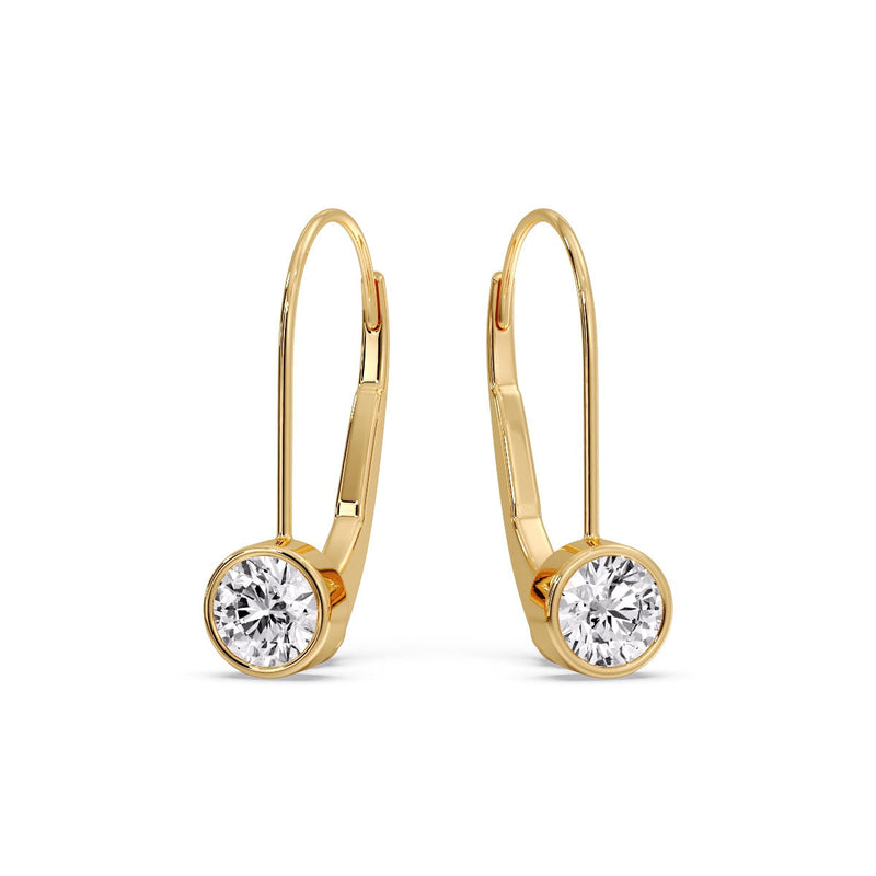 Lever Back Bezel Set Round Diamond Earrings