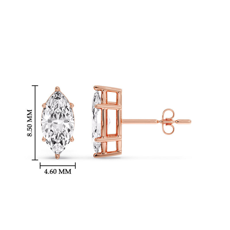 6 Prong Marquise Diamonds Solitaire Stud Earring in Basket Setting