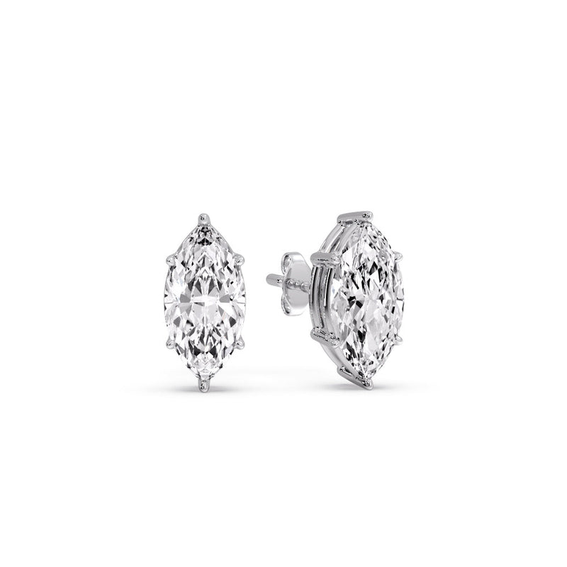 6 Prong Marquise Diamonds Solitaire Stud Earring in Basket Setting