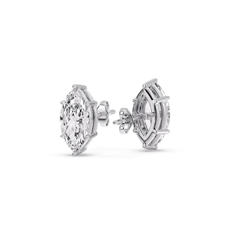 6 Prong Marquise Diamonds Solitaire Stud Earring in Basket Setting